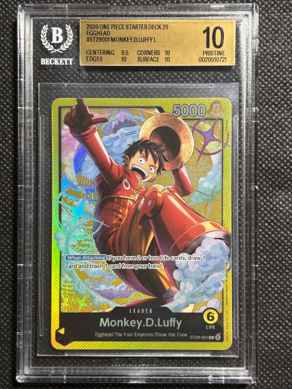 2026 ONE PIECE STARTER DECK ST29-EGGHEAD #001 MONKEY D. LUFFY BGS 10 PRISTINE